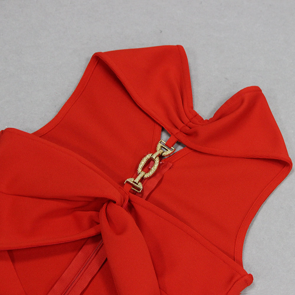 AIIZIE CUT OUT KNIT BANDAGE MIDI DRESS IN RED - product image