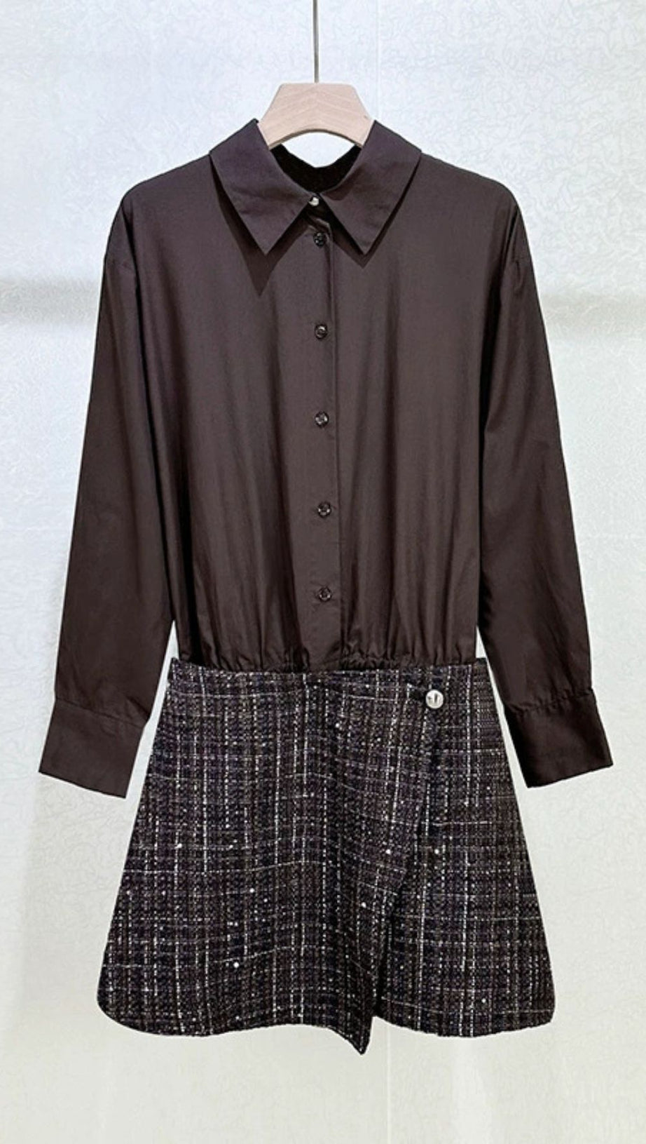 Chic Tweed Asymmetrical Mini Shirtdress | Layered Ruffle Design