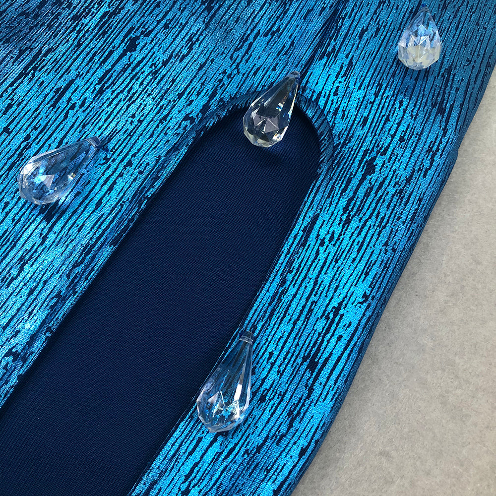 AIIZIE STRAPLESS CRYSTAL WOODGRAIN FOIL PRINT MAXI DRESS BLUE - product image
