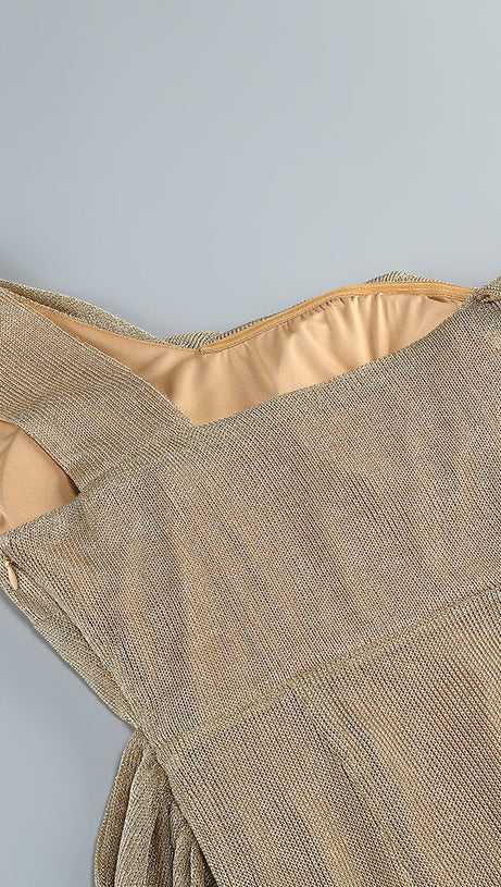 ONE-SHOULDER DRAPED BODYCON MAXI DRESS IN KHAKI