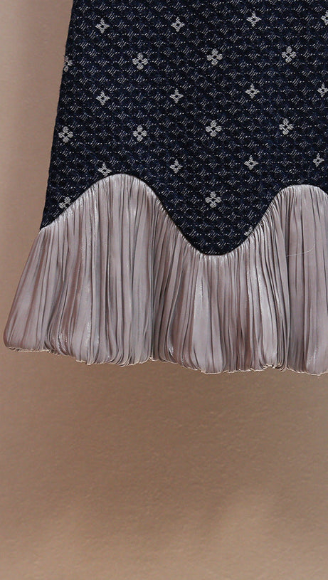 HASIKA NAVY GEOMETRIC SLEEVELESS MINI DRESS | UNIQUE WAVY PLEATED HEM