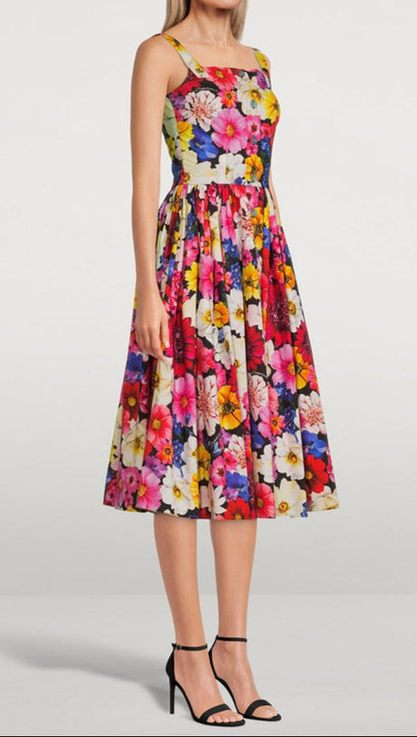 COTTON POPLIN MIDI DRESS IN GARDEN PRINT