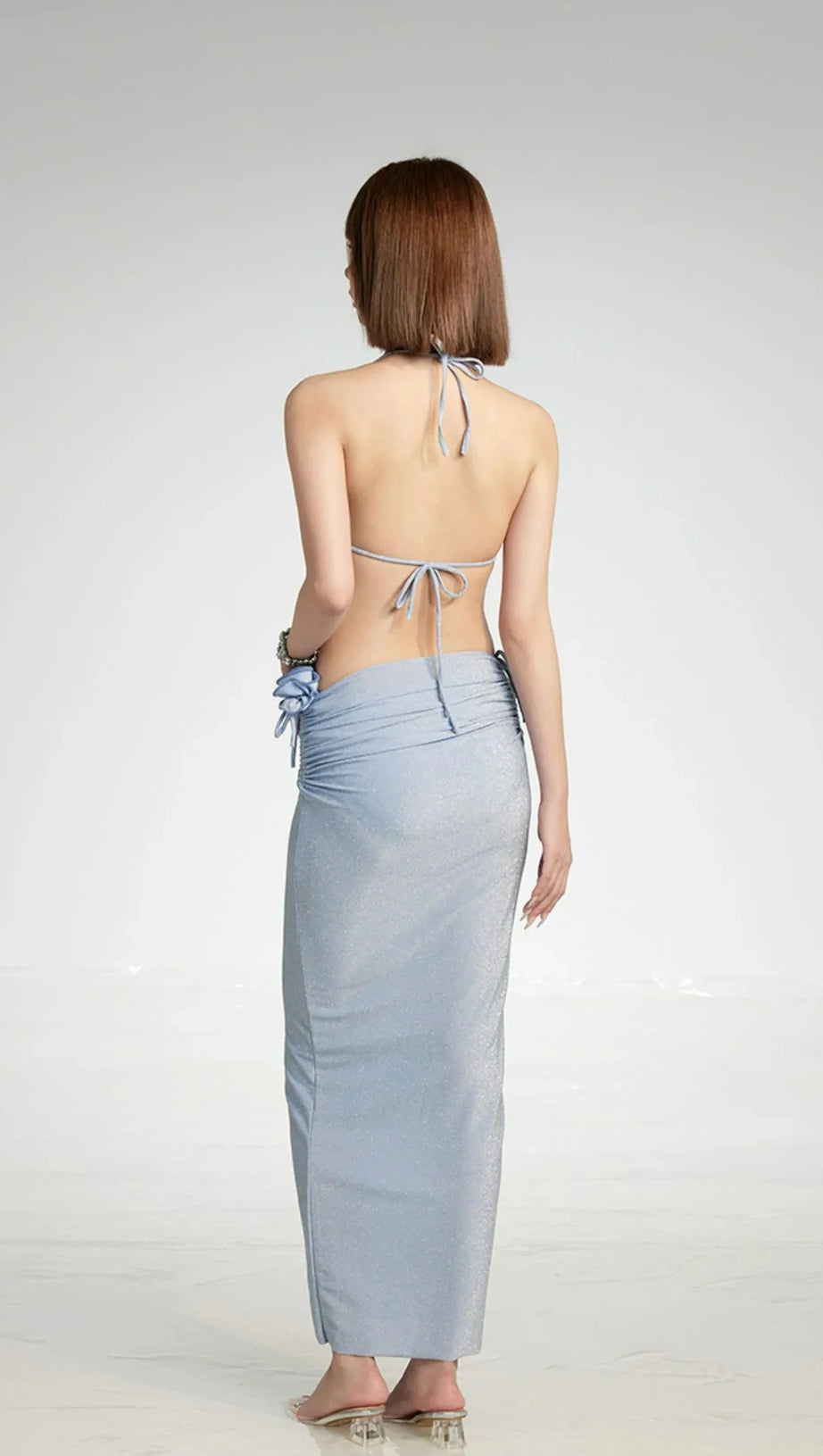 DOW BLUE FLOWER THREE-PIECE SWIMSUIT