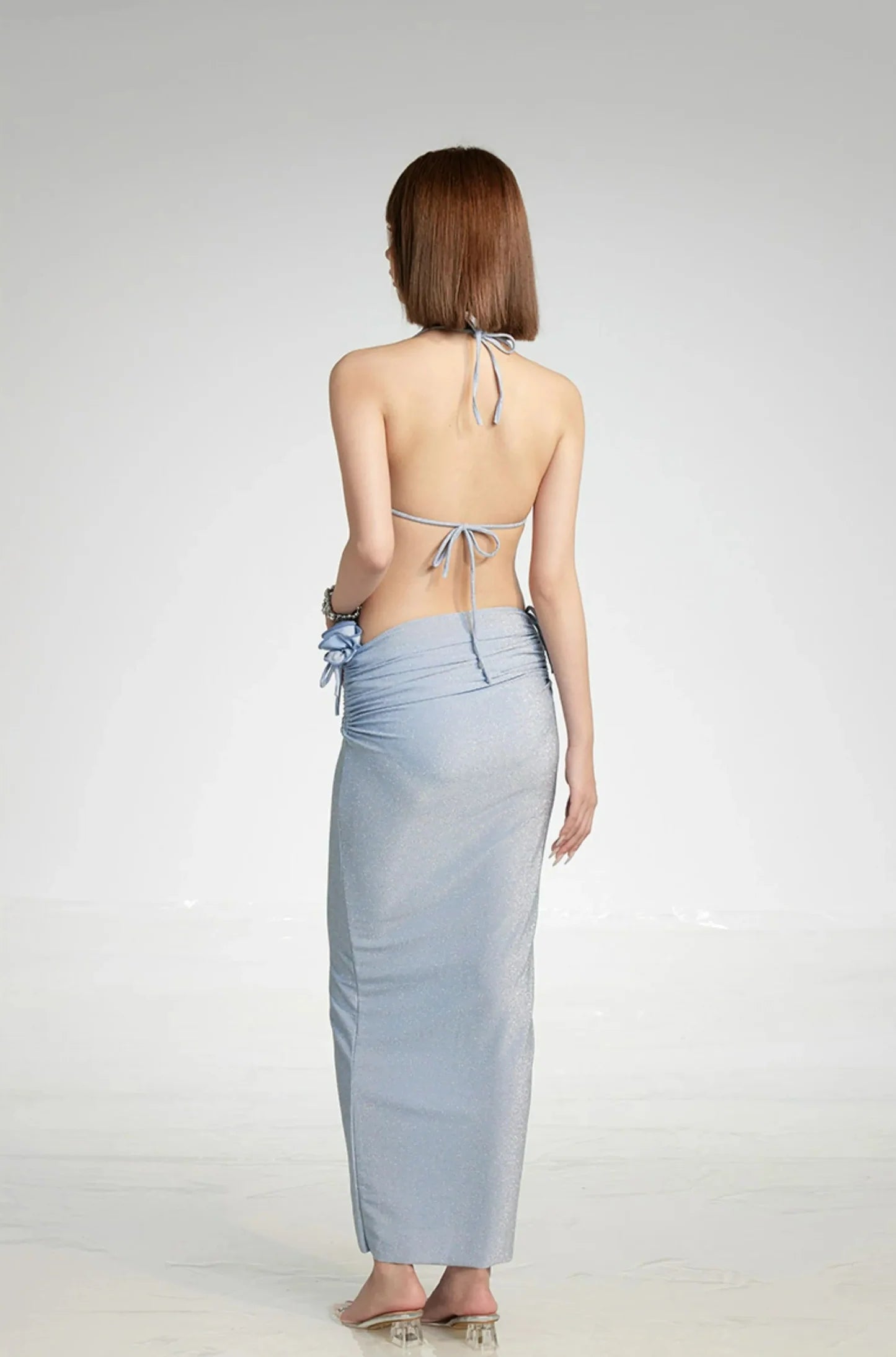 DOW BLUE FLOWER THREE-PIECE SWIMSUIT