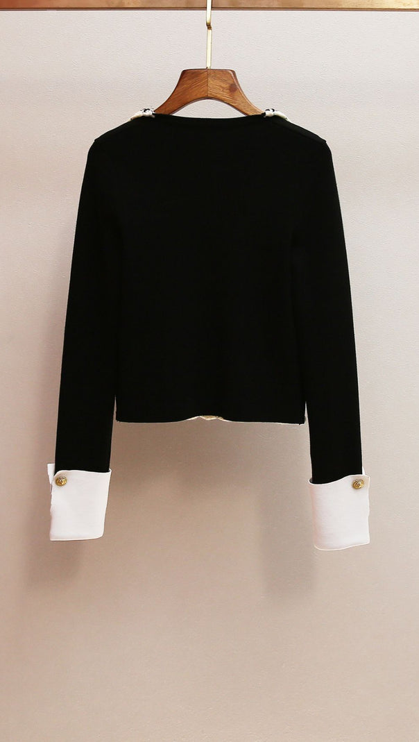 AIIZIE HARINI CHIC BLACK TWEED-TRIM KNIT JACKET - product image