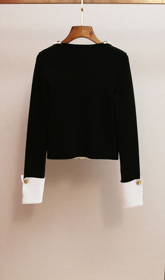 AIIZIE HARINI CHIC BLACK TWEED-TRIM KNIT JACKET - product image