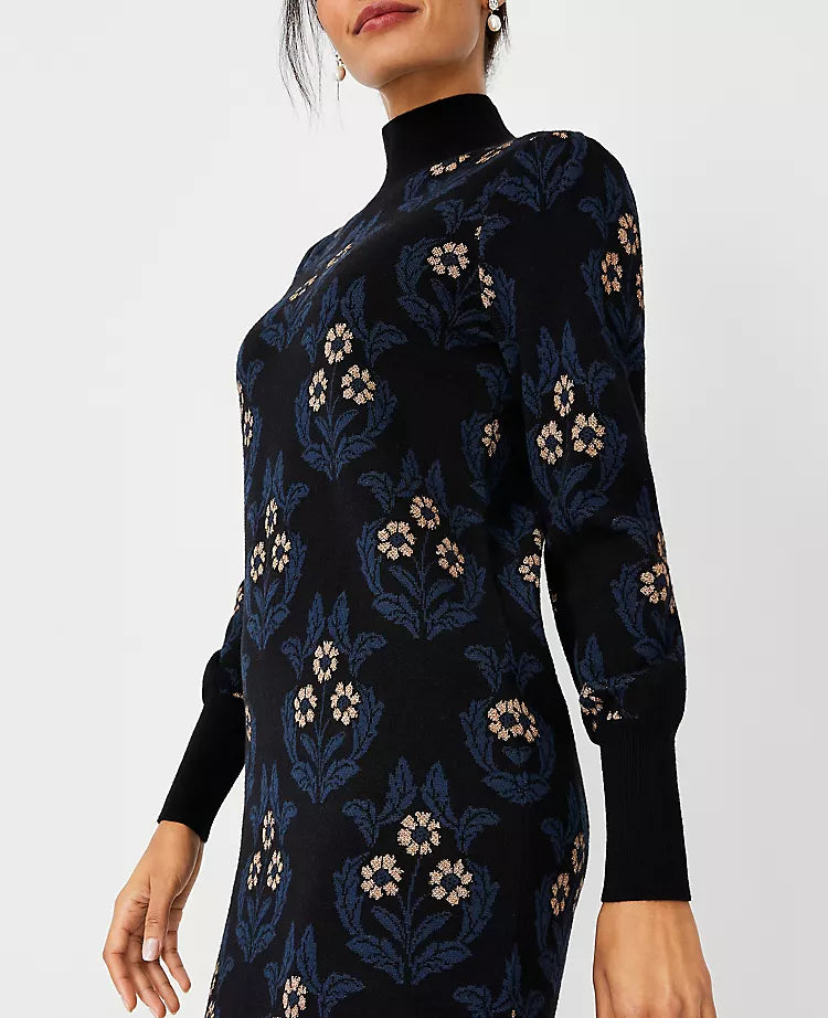 AIIZIE PETITE FLORAL MOCK NECK SWEATER DRESS IN BLACK - product image