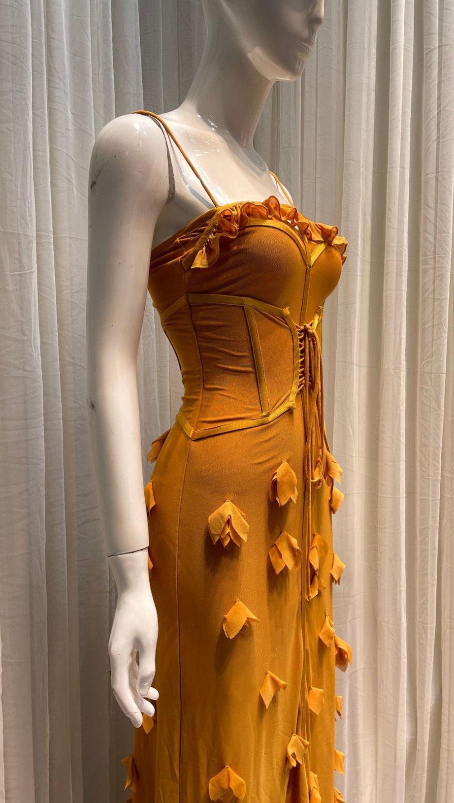 CARYS STRAPPY PETAL MAXI DRESS IN YELLOW