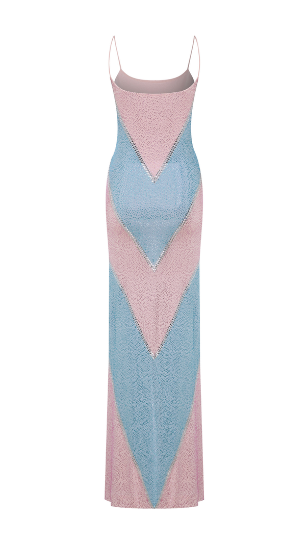 AIIZIE simona fully rhinestoned bodycon maxi dress - blue & pink - product image