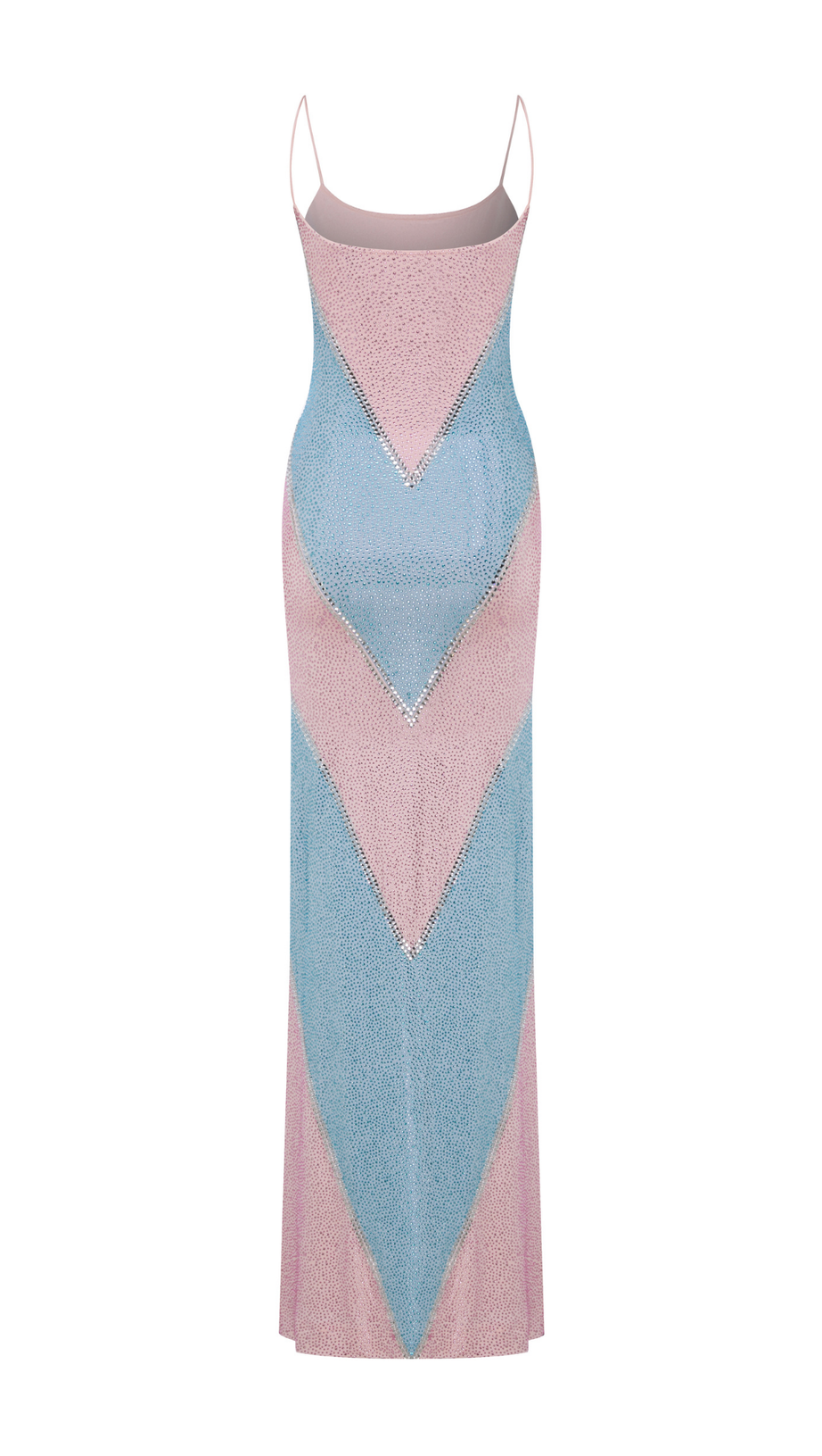 simona fully rhinestoned bodycon maxi dress - blue & pink