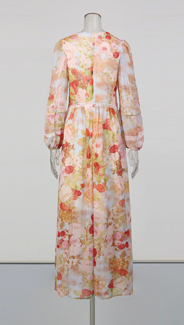 AIIZIE Jeana Elegant Floral Chiffon Maxi Dress - Romantic Long Sleeve Gown - product image