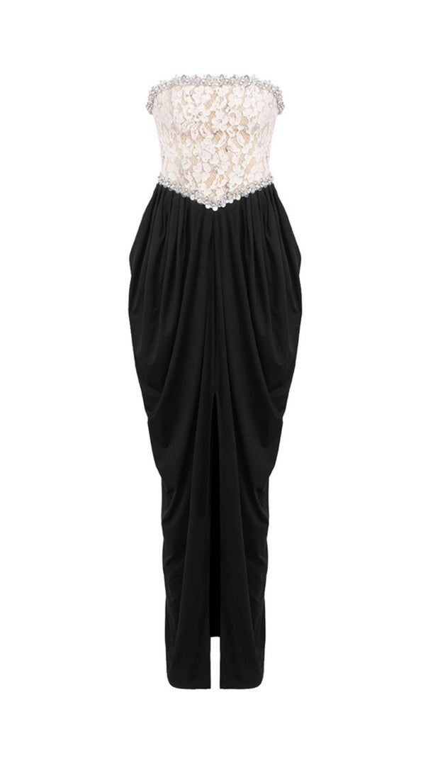 AIIZIE Jordy Strapless Beaded Lace Maxi Dress: Elegant Evening Gown for Special Occasions - product image