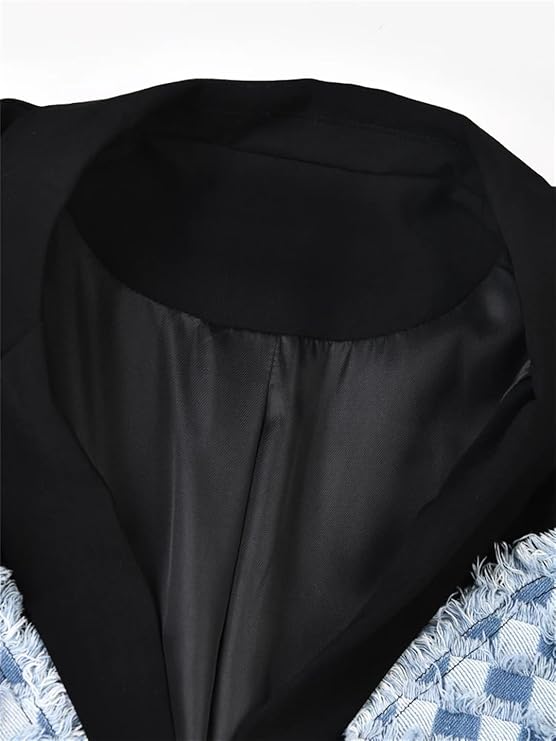 TWO-TONE DENIM CHECKS BLAZER IN BLUE