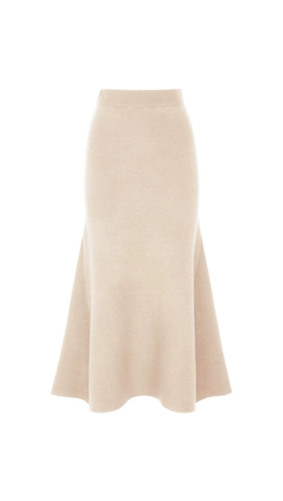 Jie Luxe Knit Embellished Cardigan & Flared Skirt Set - Effortless Apricot Chic
