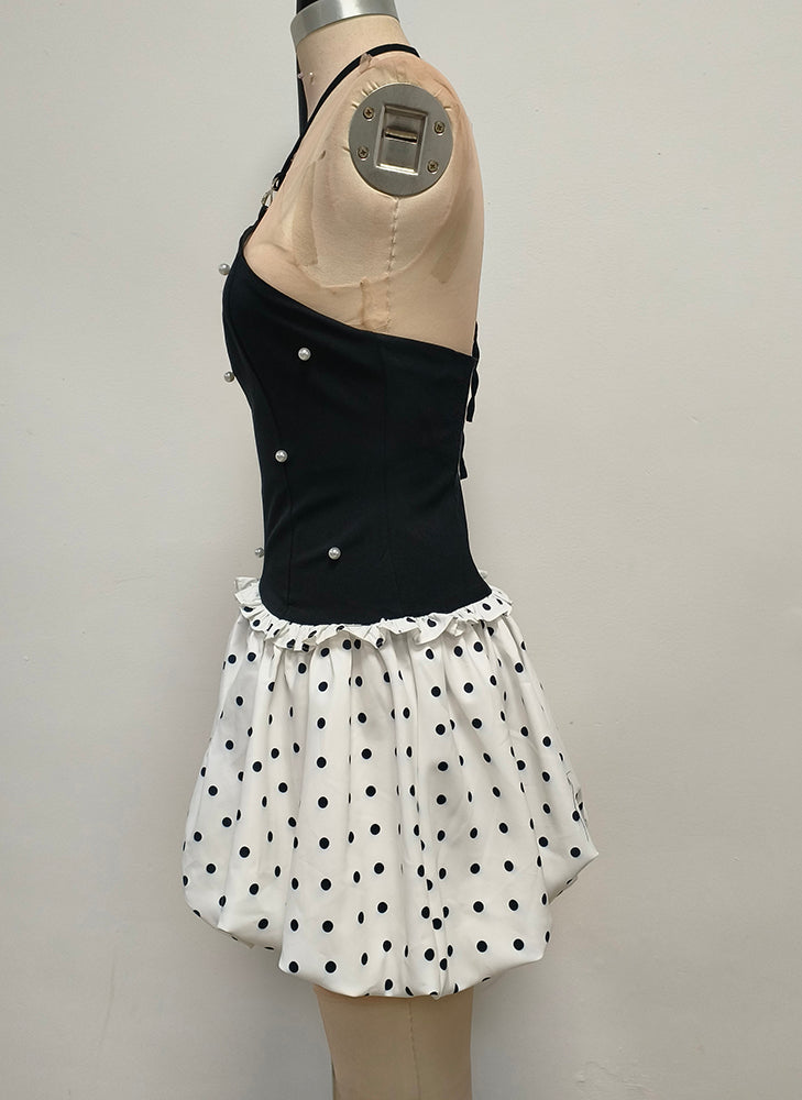 AIIZIE BLACK AND WHITE BEADED MINI DRESS - product image