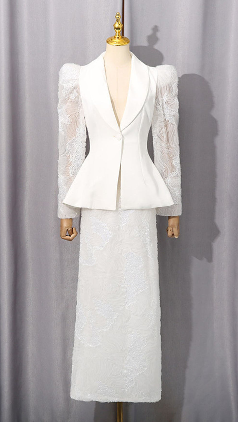 HAWISE GLAMOROUS SEQUIN & LACE PEPLUM TWO-PIECE SET