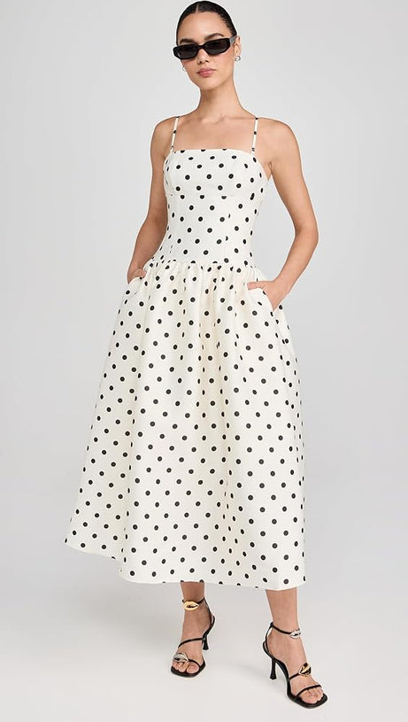 ULA CREAM POLKA DOT TAFFETA MIDI DRESS