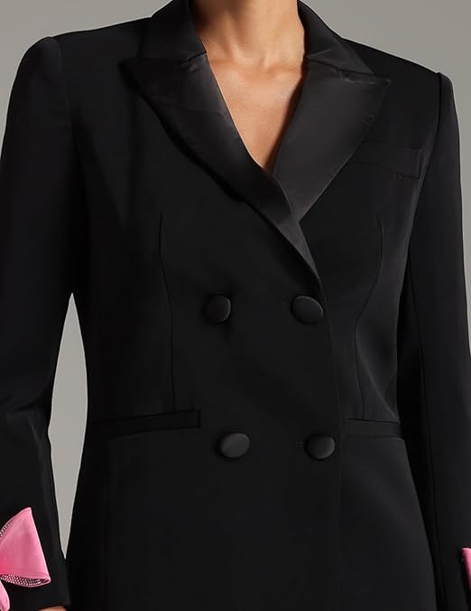 INGRID BOW-EMBELLISHED WOOL BLACK BLAZER DRESS