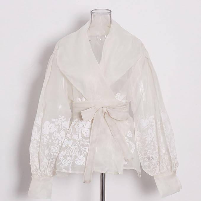 LANTERN SLEEVE EMBROIDERY SHIRT JACKET IN WHITE