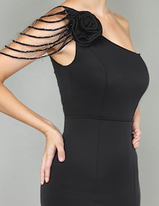 DOLORES ONE-SHOULDER FLORAL MAXI DRESS IN BLACK