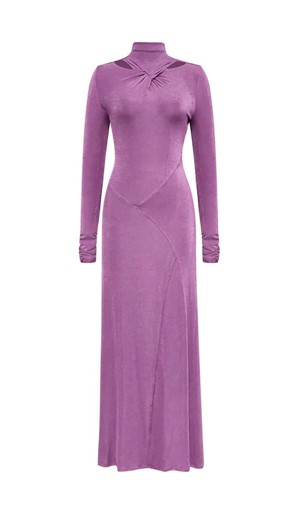 PURPLE LONG-SLEEVED HALTER NECK TIGHT FISHTAIL DRESS
