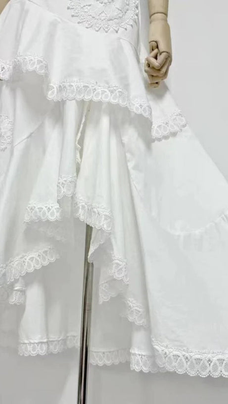 nina Ruffled strapless top floral embroidered mermaid skirt set - white