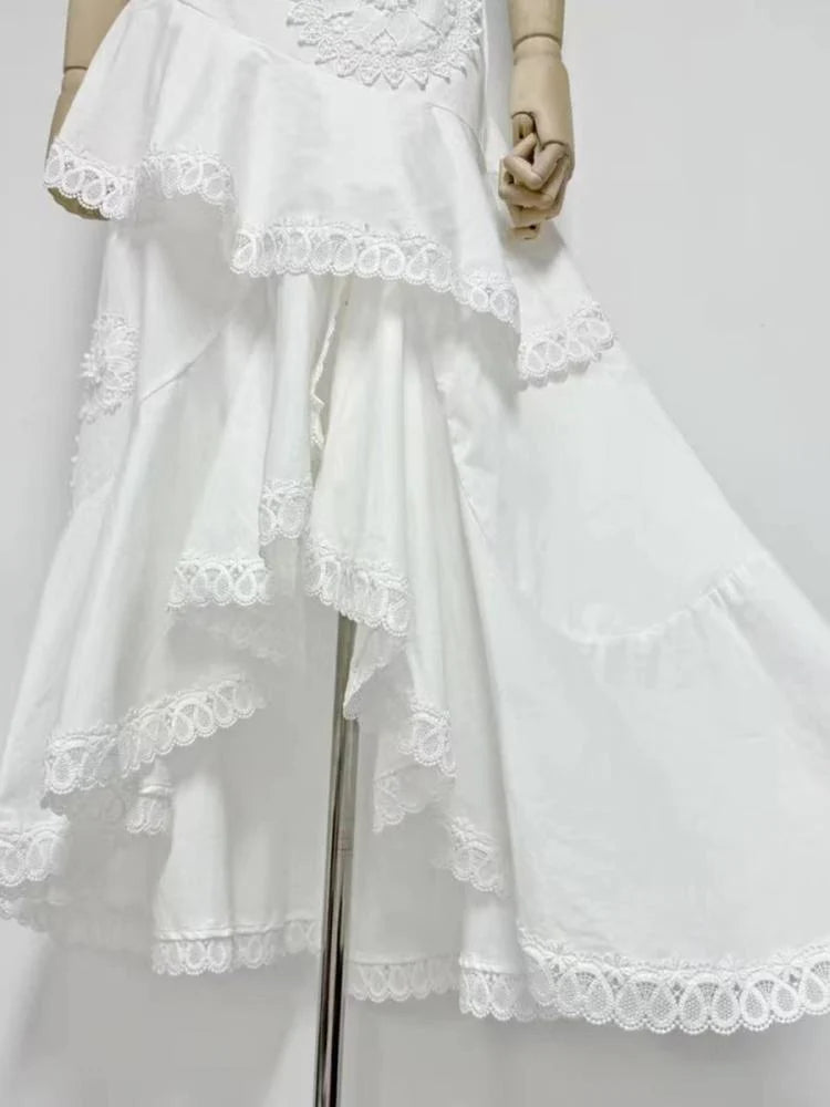 AIIZIE nina Ruffled strapless top floral embroidered mermaid skirt set - white - product image