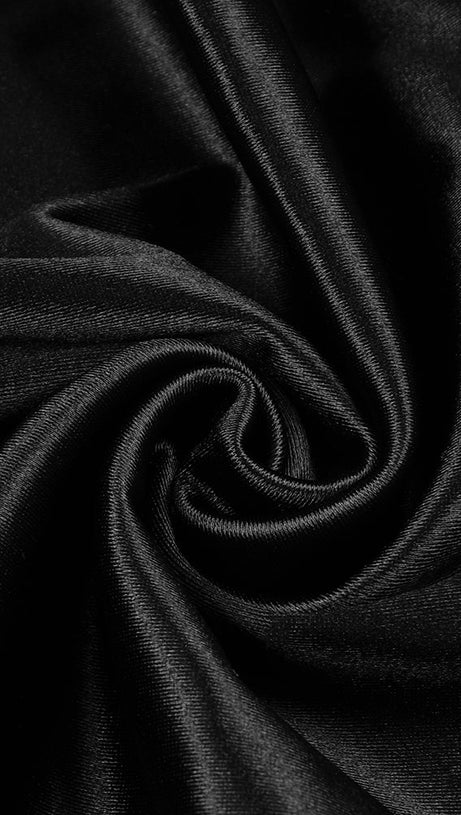 MIGNON SATIN BELT BACKLESS PEARL EMBELLISHED MAXI DRESS IN BLACK