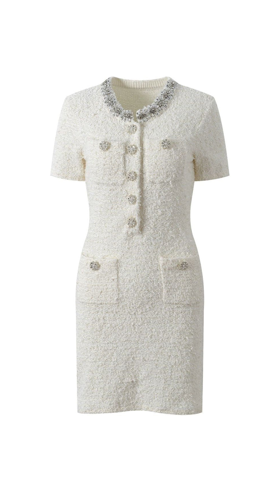 GLAMOROUS BLACK EMBELLISHED TWEED MINI DRESS | CRYSTAL COLLAR PARTY & COCKTAIL DRESS