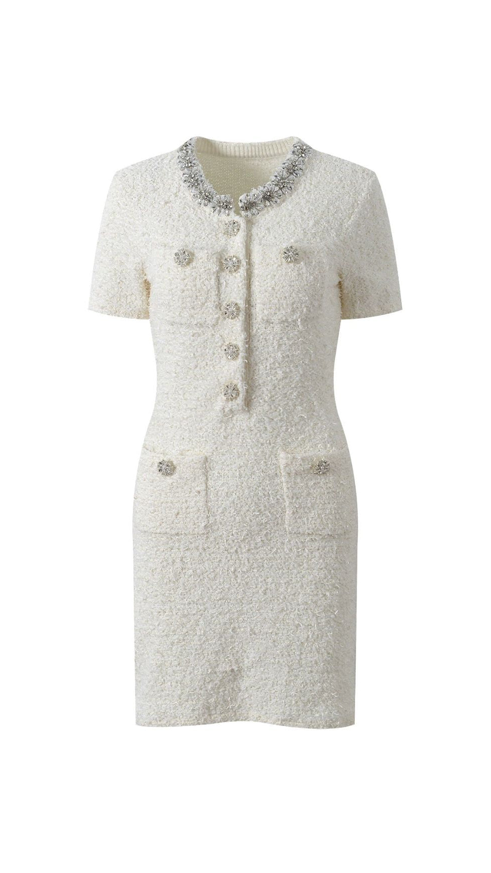 GLAMOROUS BLACK EMBELLISHED TWEED MINI DRESS | CRYSTAL COLLAR PARTY & COCKTAIL DRESS