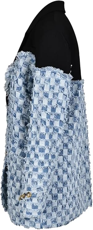 TWO-TONE DENIM CHECKS BLAZER IN BLUE