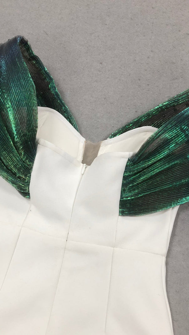 AIIZIE OFF-SHOULDER PEARL EMBELLISHED BODYCON MAXI DRESS IN GREEN - product image