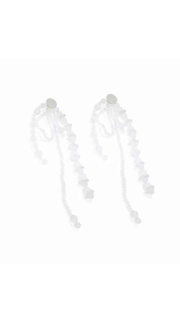 AIIZIE AMIRA WHITE PEARL ACRYLIC TASSEL EARRINGS - product image