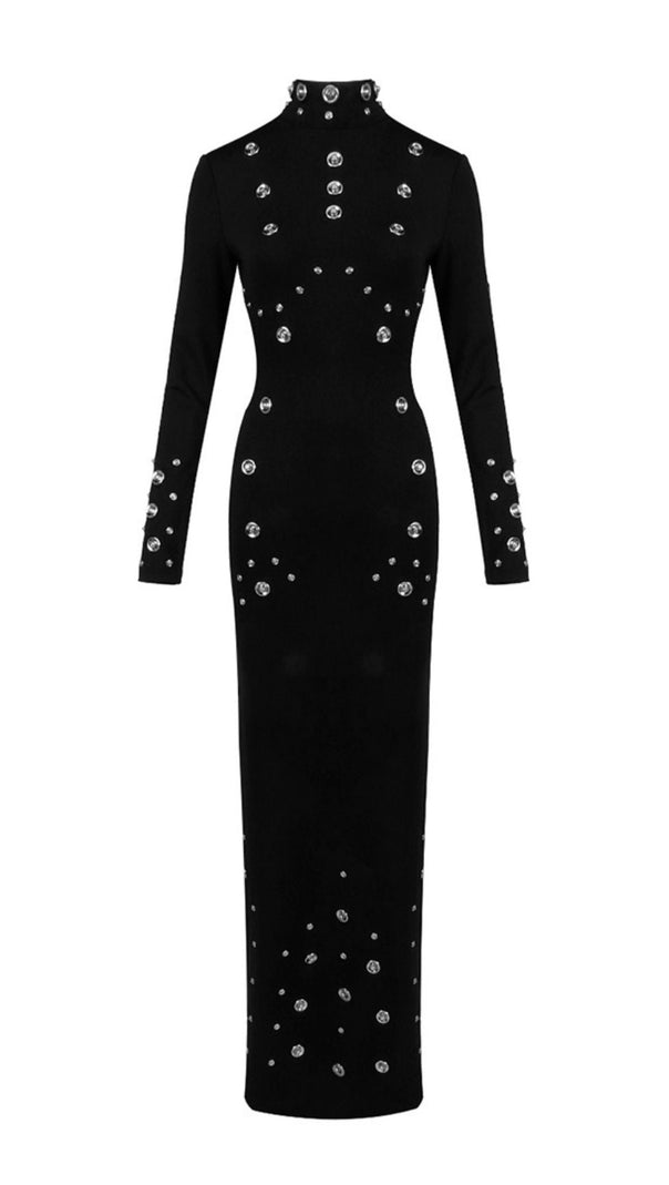 AIIZIE ISHANA BLACK EMBELLISHED MAXI DRESS - LONG SLEEVE FORMAL GOWN - product image