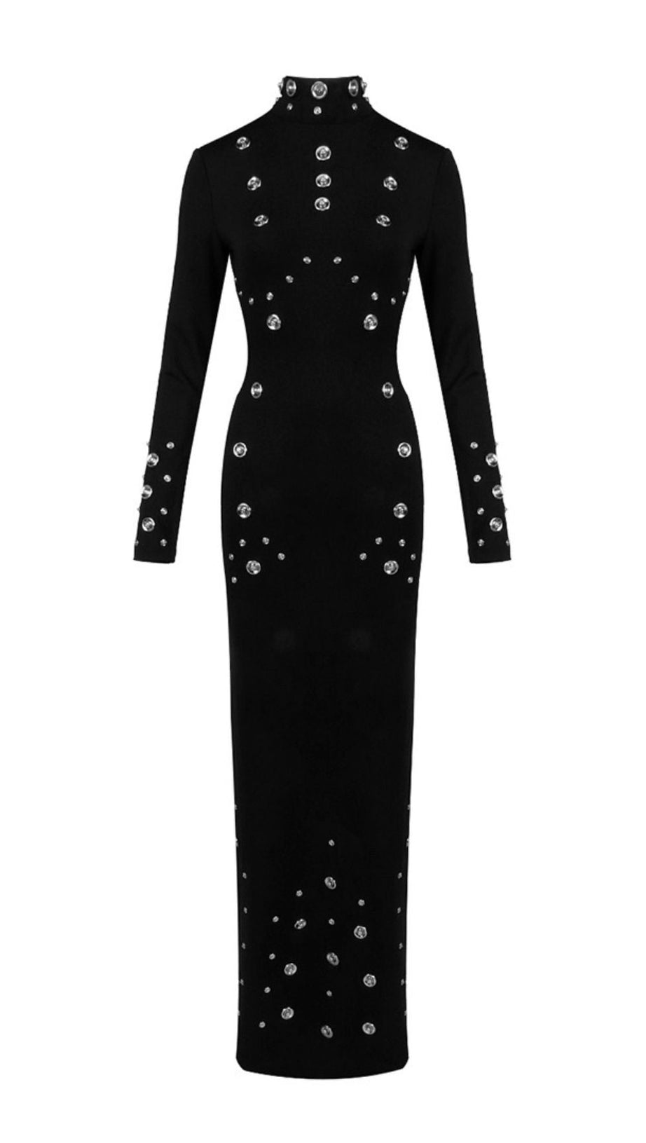ISHANA BLACK EMBELLISHED MAXI DRESS - LONG SLEEVE FORMAL GOWN