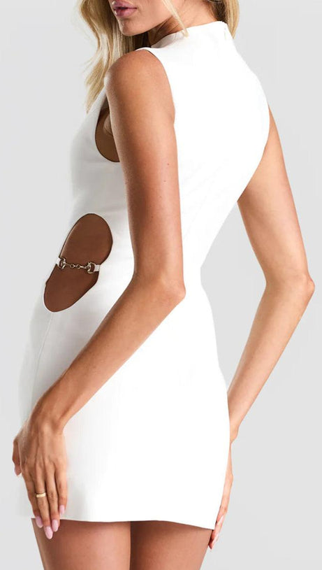 Minikleid mit Cut-Outs und Metallknöpfen in Weiß
