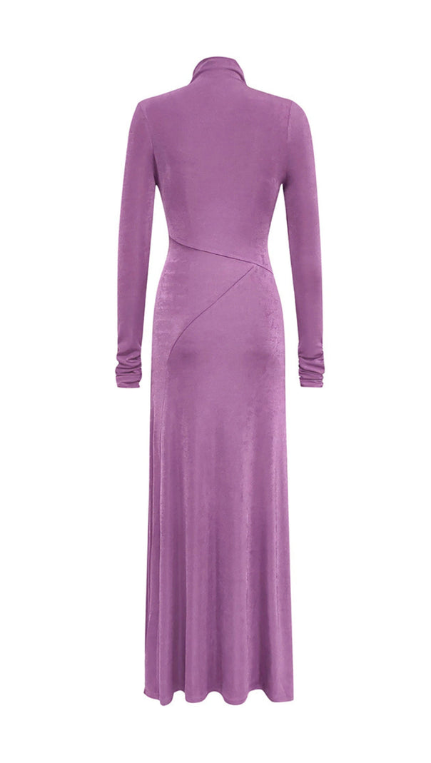 AIIZIE PURPLE LONG-SLEEVED HALTER NECK TIGHT FISHTAIL DRESS - product image