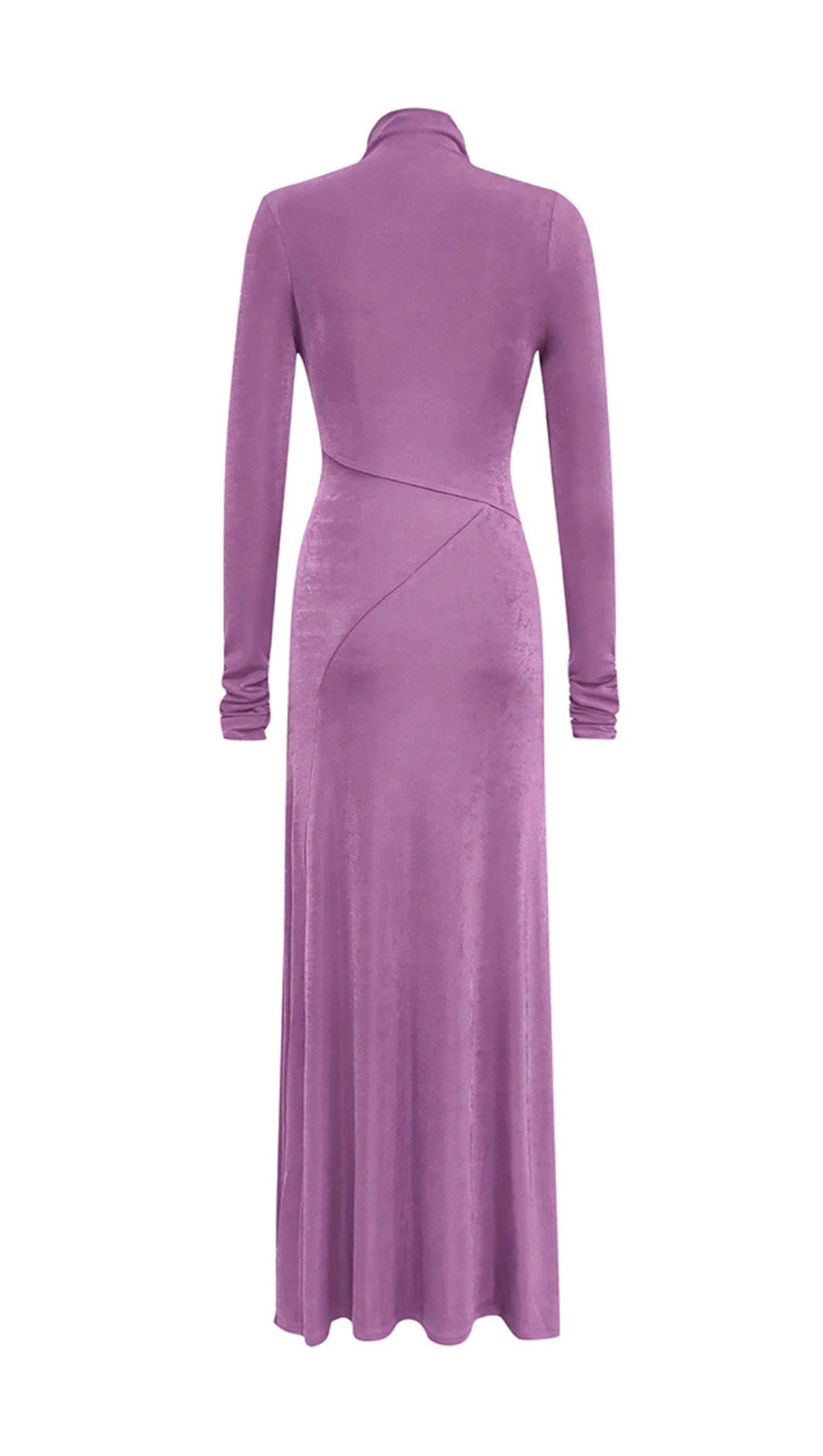 PURPLE LONG-SLEEVED HALTER NECK TIGHT FISHTAIL DRESS