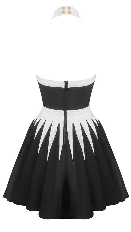 FLORAL-APPLIQUÉ PLEATED KNIT MINI DRESS