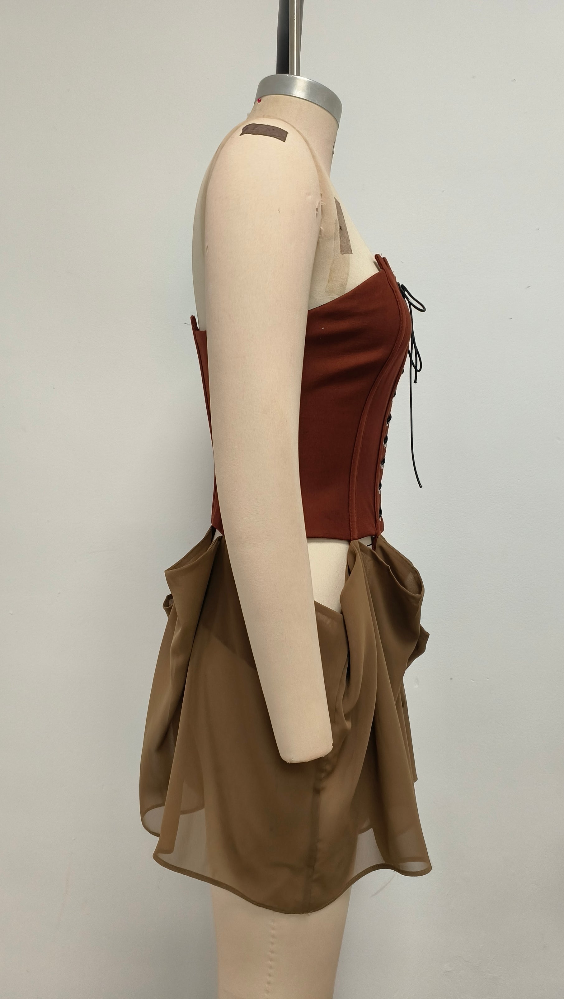 AIIZIE TIE - STRAP BANDEAU BROWN - RED PANELED MINI DRESS - product image
