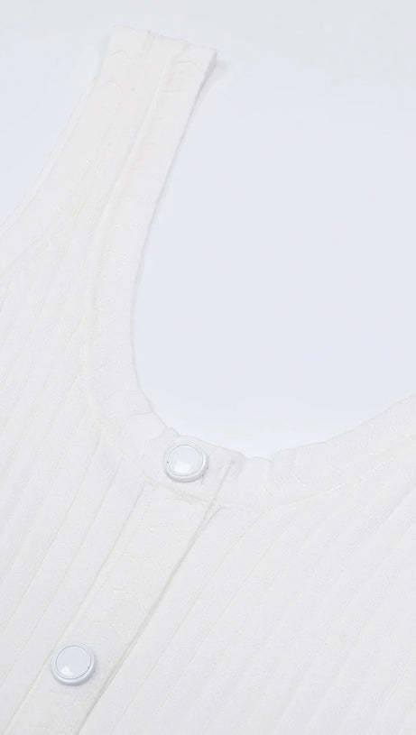 Jackie White Ribbed Knit Maxi Dress & Cardigan Set - Effortless 2-Piece Style