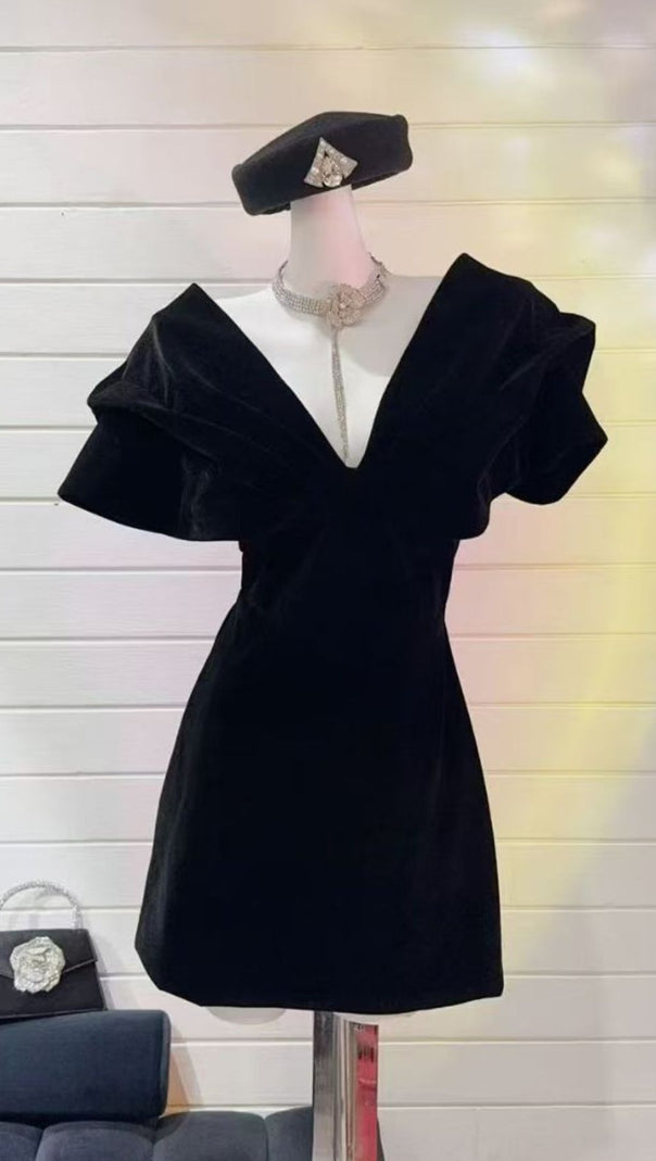 AIIZIE INGRID BLACK VELVET MINI DRESS - product image