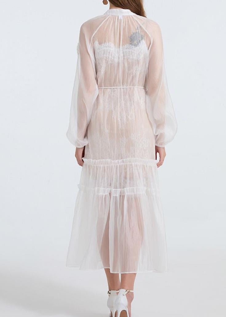 AIIZIE SEE-THROUGH BLOUSE MAXI DRESS WITH LACE SKIRT IN WHITE - product image