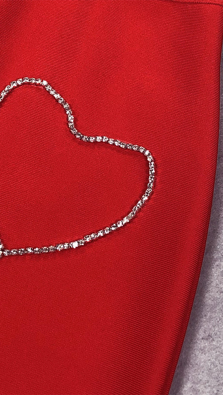 Zweiteiliges Korsettkleid mit Kristallherz in Rot