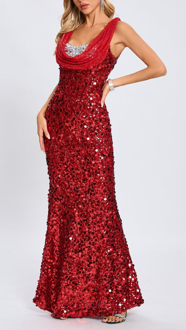 ärmelloses Maxikleid mit Pailletten in Rot