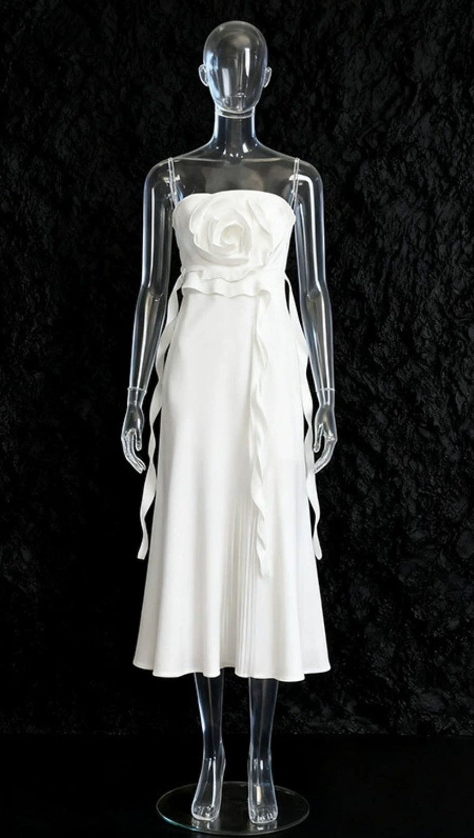 INGA ELEGANT STRAPLESS 3D FLOWER MIDI DRESS - VIBRANT YELLOW FOR SUMMER & PARTIES