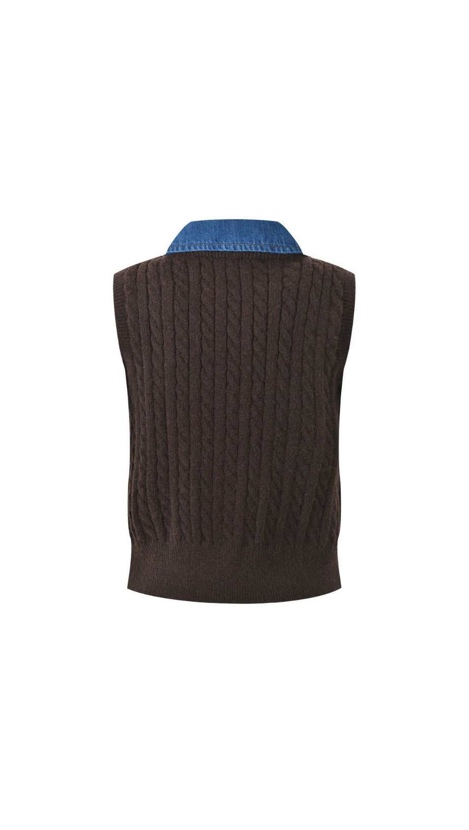Chic Denim Collar Cable Knit Sleeveless Sweater Vest for Women