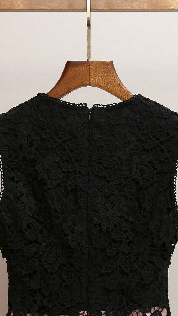 AIIZIE HUMITA ENCHANTING BLACK LACE & BLUSH TIERED TULLE MAXI DRESS - product image