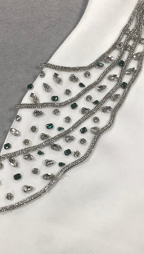 ASHLEY CRYSTAL EMBELLISHED BODYCON MAXI DRESS IN WHITE