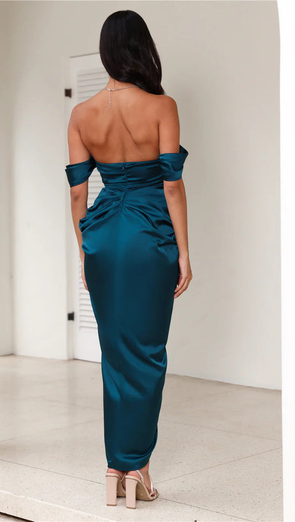 AIIZIE STRAPLESS SATIN MIDI DRESS IN TEAL - product image